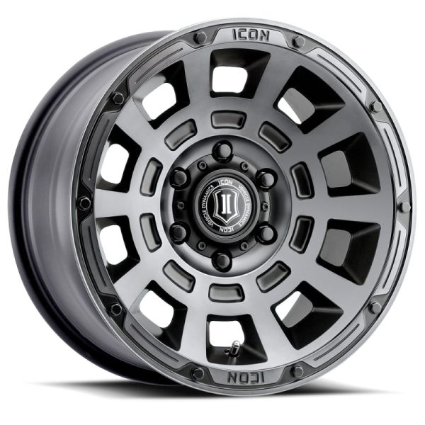 ICON Thrust 17x8.5 5x4.5 0mm Offset 4.75in BS Smoked Satin Black Tint Wheel Hot on Sale