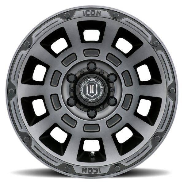 ICON Thrust 17x8.5 5x4.5 0mm Offset 4.75in BS Smoked Satin Black Tint Wheel Hot on Sale